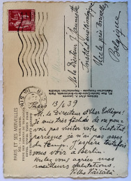 CARD: Postal, from Vilho Vaisala, 1939